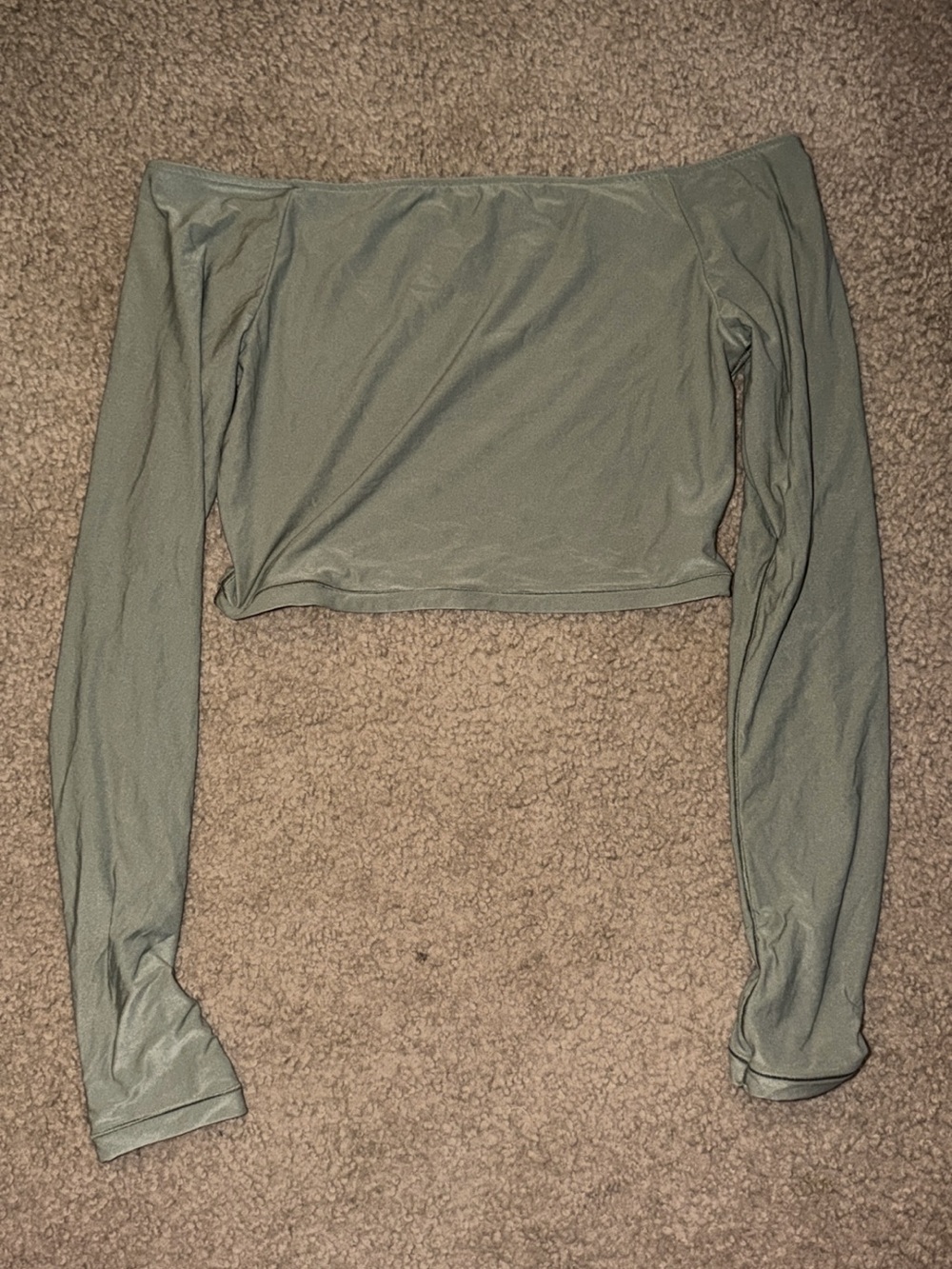 aerie Off-the-Shoulder Long Sleeve Crop Top - Olive